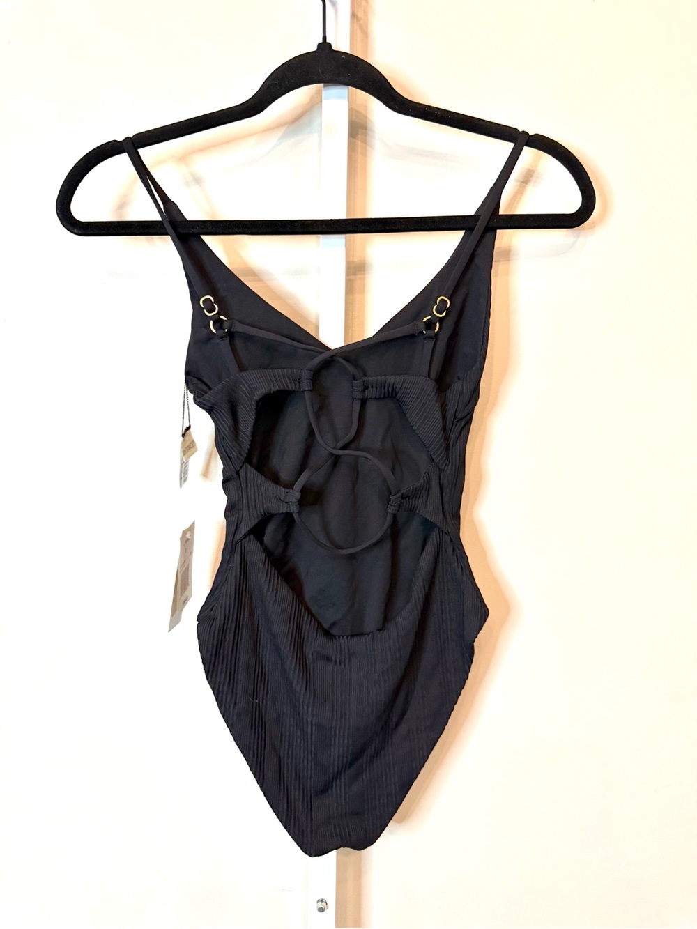 L*Space Gianna One Piece Swimsuit Black Ribbed Low Back Size S NWT - Picture 7 of 13